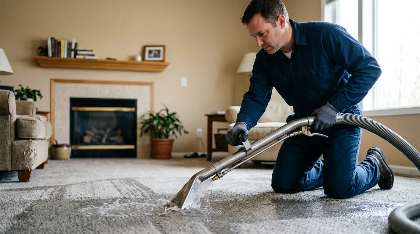 Water damage restoration technician working near Houghton Lake, MI